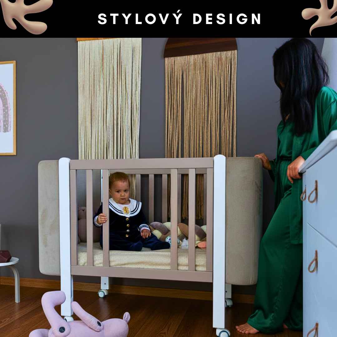 Dětská designová postýlka Zukko Soft Gekko Kids 120x60. Cappuccino / Bílá